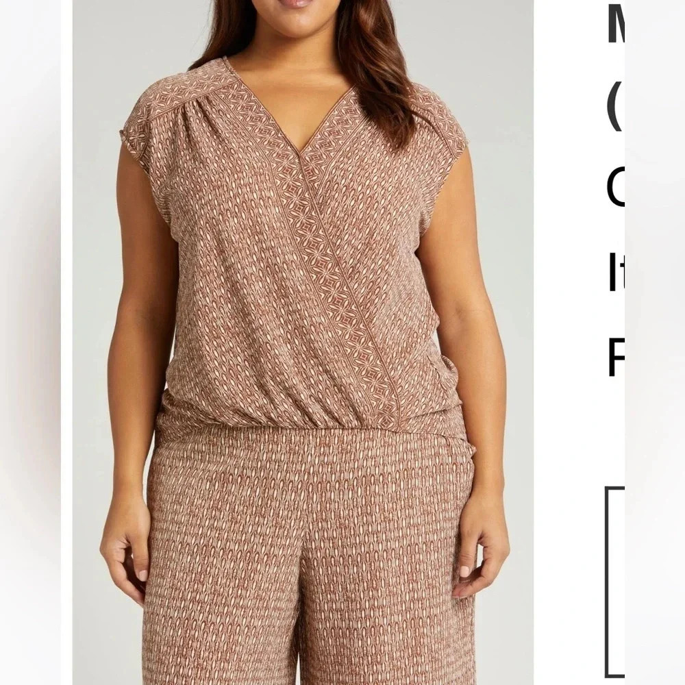 Max Studio Woven Faux‎ Wrap top shirt plus size 1X NWT
